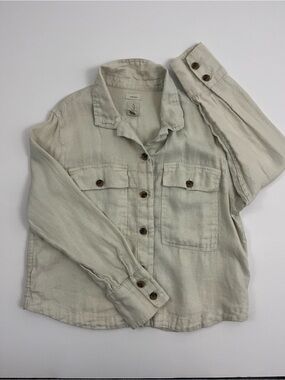 Joie 100% Linen Button Front Utility Shirt Jacket Women’s XL Cream Beige Coastal